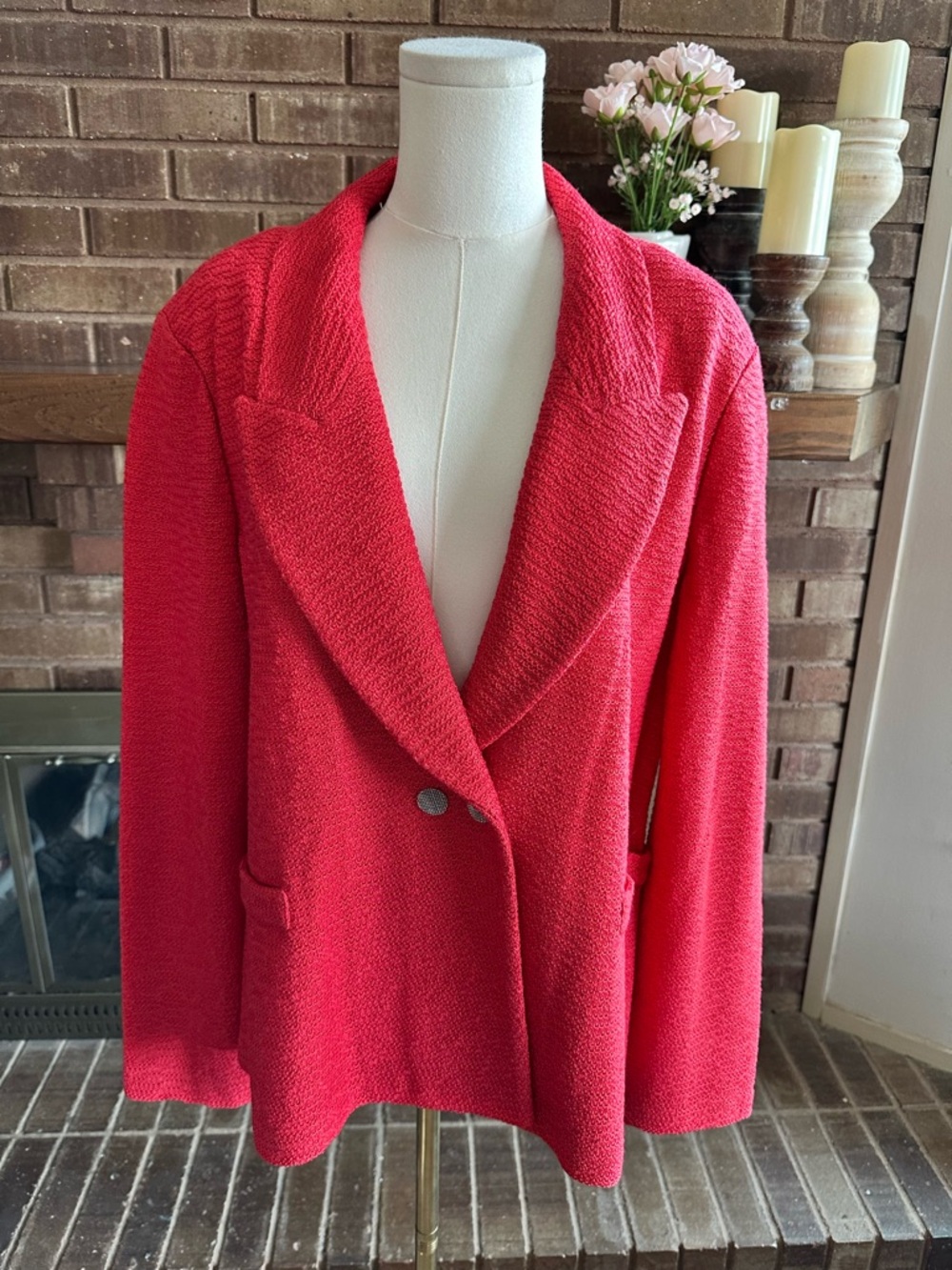 NWT St. John Apple Red Knit Structured Blazer Jacket Size 14